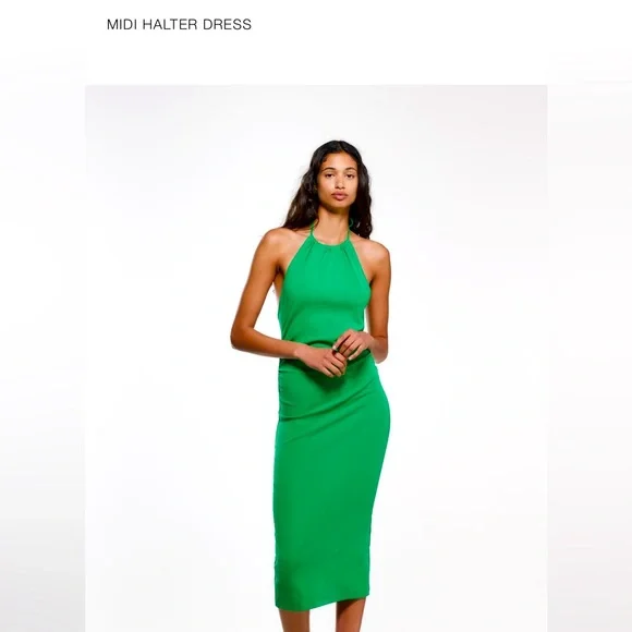 green emerald velvet dress Zara Women's Green Silk A-Line Halter Dress, Size S  Preworn
